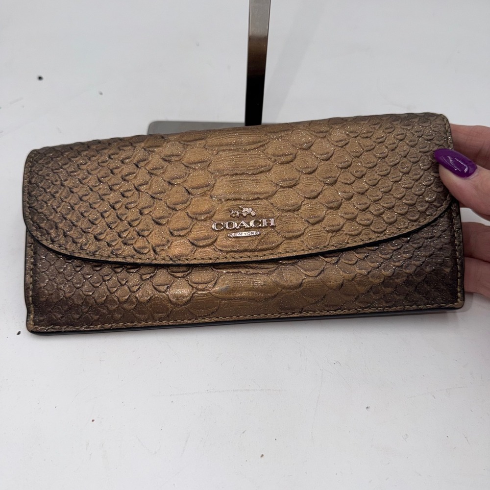 Coach Metallic Bronze Python Embossed Leather Sli… - image 2